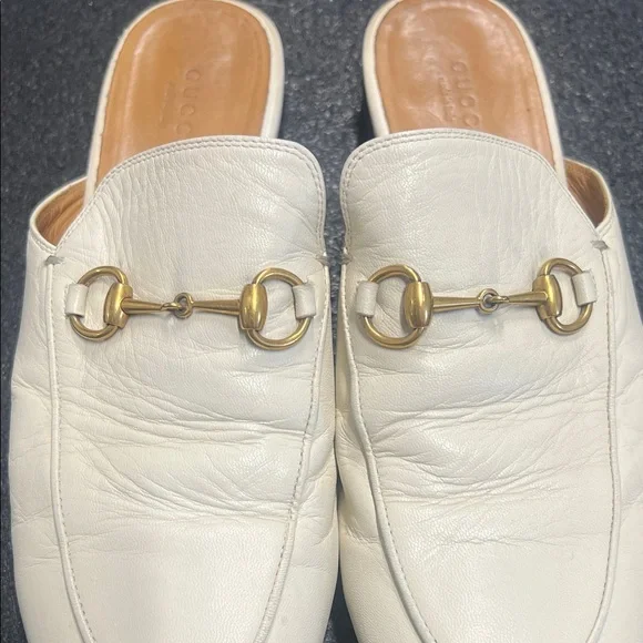 Gucci Cream Leather Horsebit Slip-On Mules - Picture 6 of 6